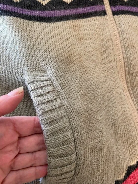 Vintage Womens Knit Reversible Jacket Southwestern Beige With Pink Purple Large - Picture 5 of 13